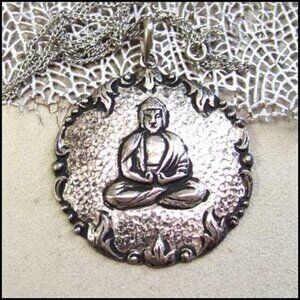 1940s RARE Buddha Pendant Vintage Necklace 800 Silver Signed Delux
